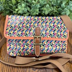 FOSSIL Multicolored Oilcloth KEYPER Small Flap Envelope Crossbody‎ Bag Orange